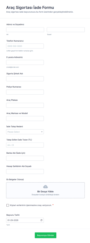 Araç Sigortası İade Form Şablonu