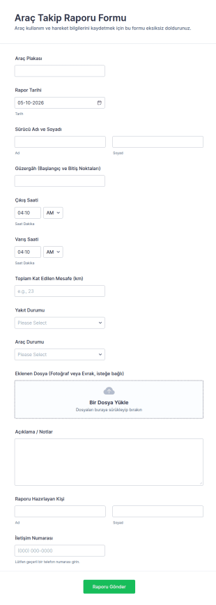 Araç Takip Raporu Anketi Form Şablonu