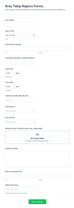 Araç Takip Raporu Anketi Form Şablonu