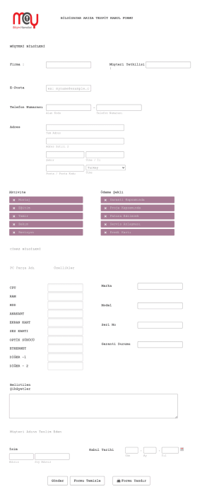 Araç Teknik Servis Form Template