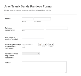 Araç Teknik Servis Randevu Form Template