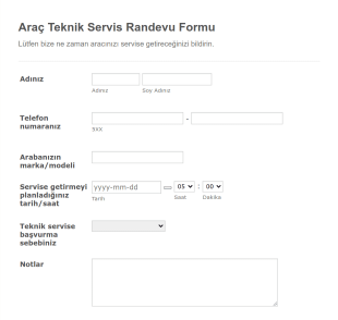 Araç Teknik Servis Randevu Form Şablonu
