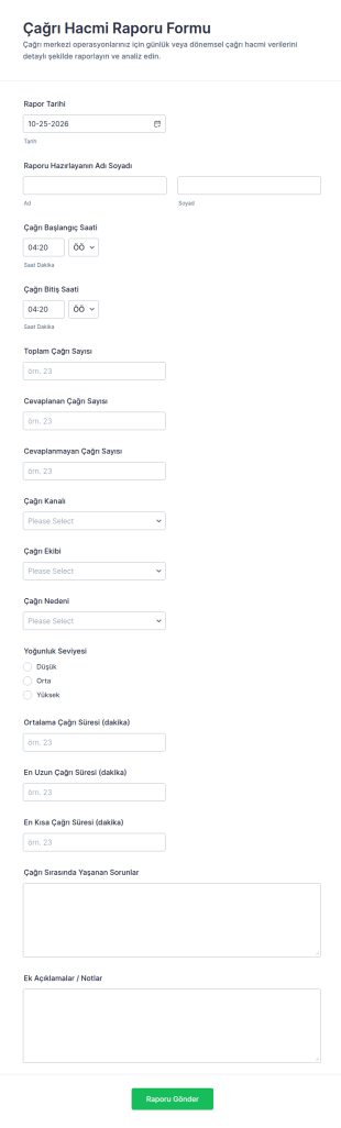 Arama Hacmi Raporu Form Şablonu