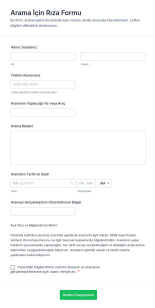 Arama İçin Rıza Form Şablonu