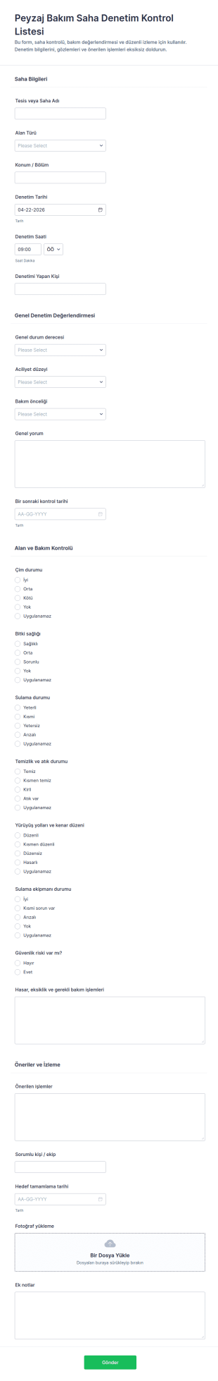Arazi Bakım Alan Denetimi Form Şablonu