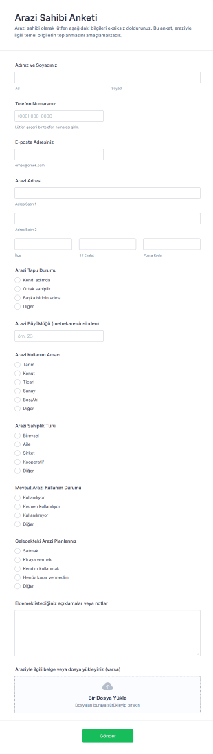 Arazi Sahibi Anketi Form Şablonu