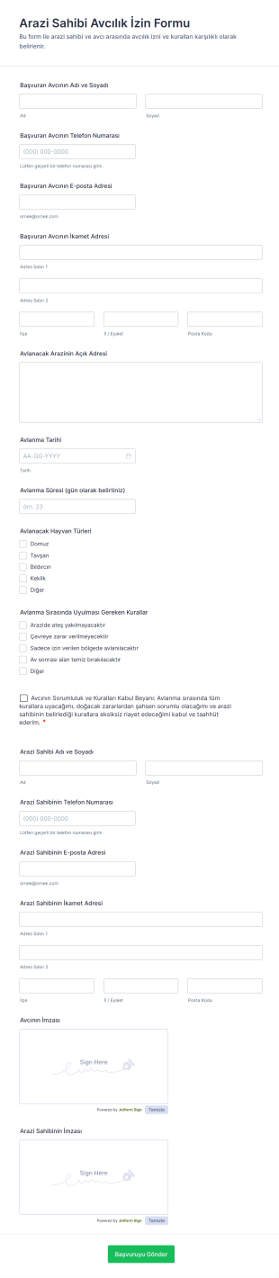 Arazi Sahibi Avcılık İzin Form Şablonu
