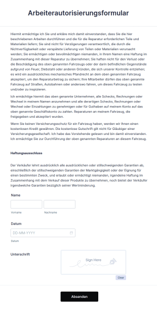 Arbeiterautorisierungsformular