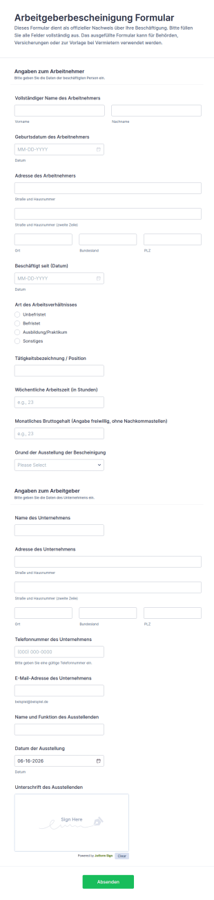 Arbeitgeberbescheinigung Formular