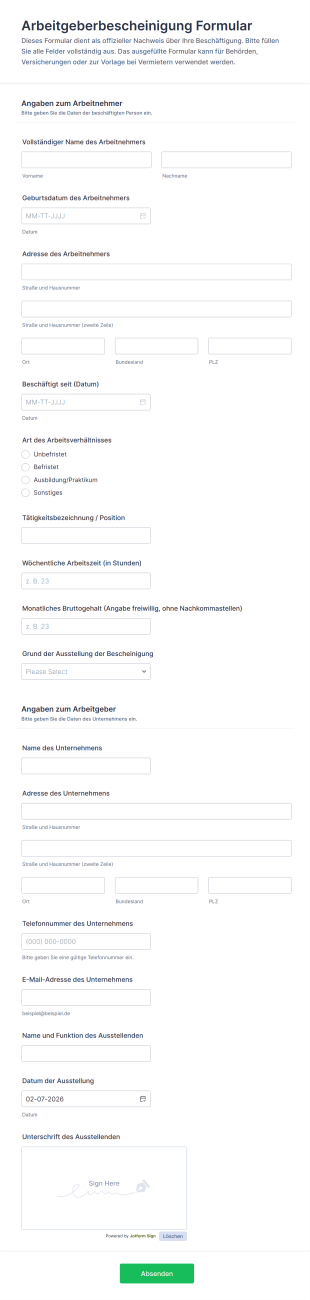 Arbeitgeberbescheinigung Formular