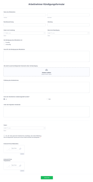 Arbeitnehmer Kündigungsformular Form Template