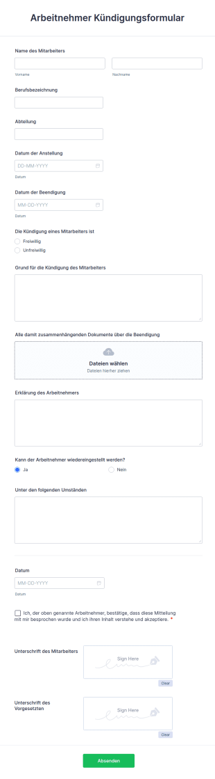 Arbeitnehmer Kündigungsformular