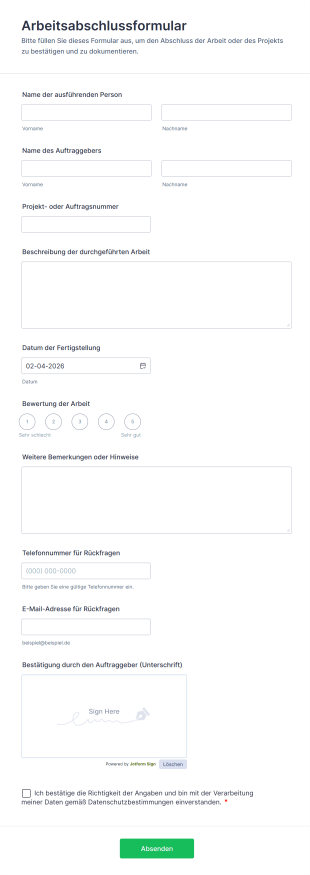 Arbeitsabschlussformular