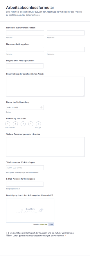 Arbeitsabschlussformular