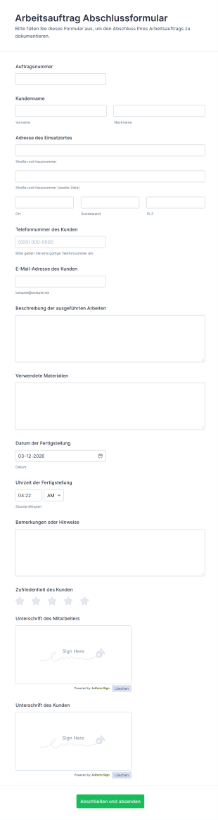 Arbeitsauftrag Abschlussformular