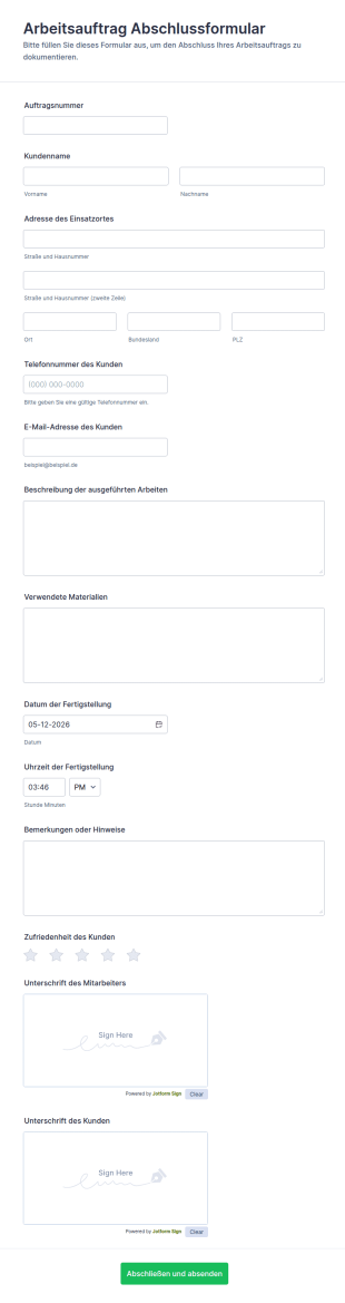 Arbeitsauftrag Abschlussformular