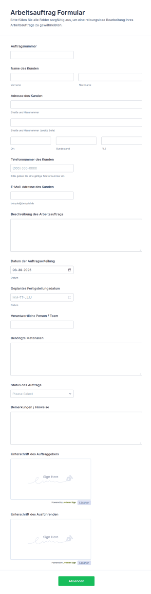 Arbeitsauftrag Formular