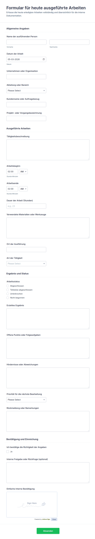 Arbeitsbericht Formular