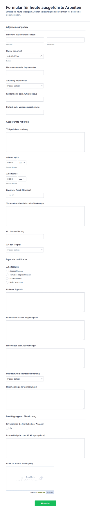 Arbeitsbericht Formular
