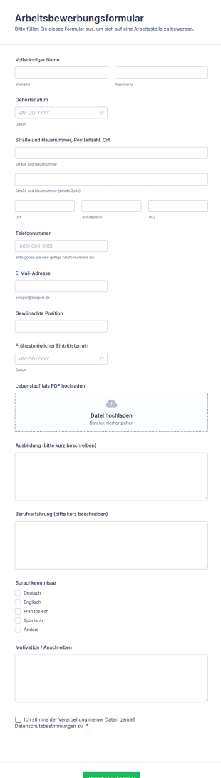 Arbeitsbewerbungsformular