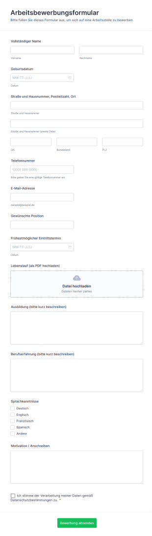 Arbeitsbewerbungsformular