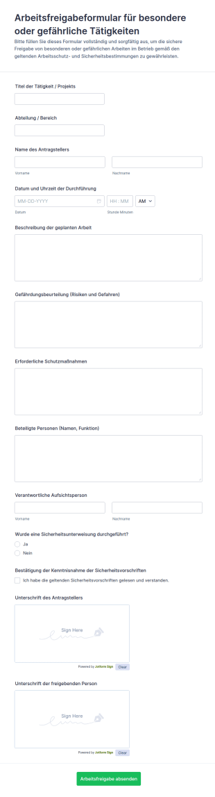Arbeitsgenehmigungsformular Für Arbeitsschutz