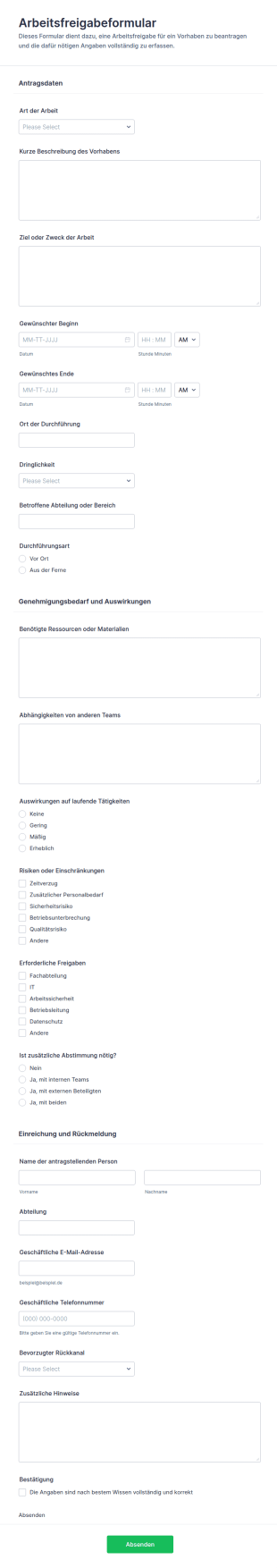 Arbeitsgenehmigungsformular