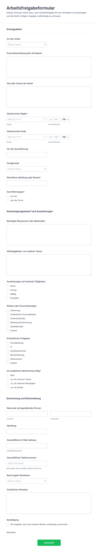 Arbeitsgenehmigungsformular