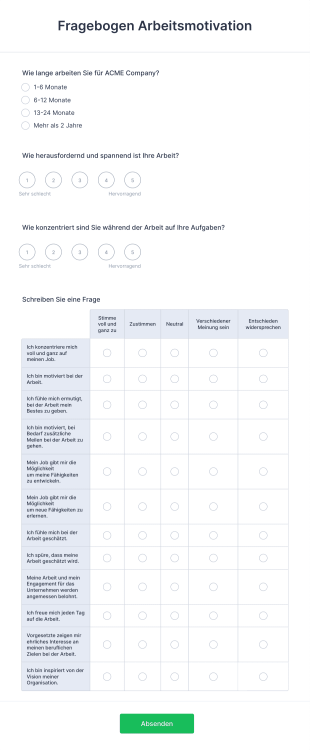 Fragebogen Arbeitsmotivation Form Template