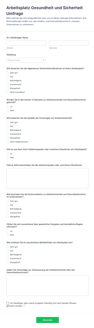 Arbeitsplatz Gesundheit Und Sicherheit Umfrage