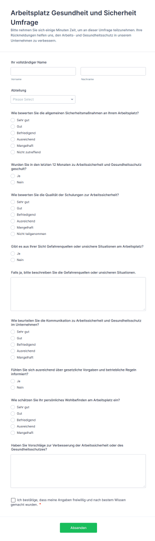 Arbeitsplatz Gesundheit Und Sicherheit Umfrage