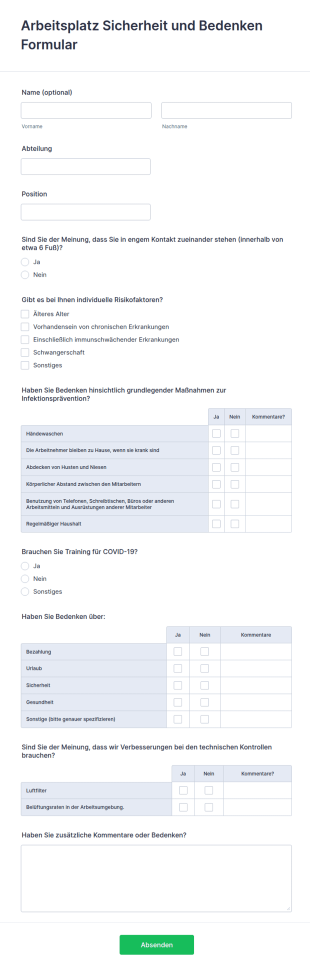 Arbeitsplatz Sicherheit Und Bedenken Formular
