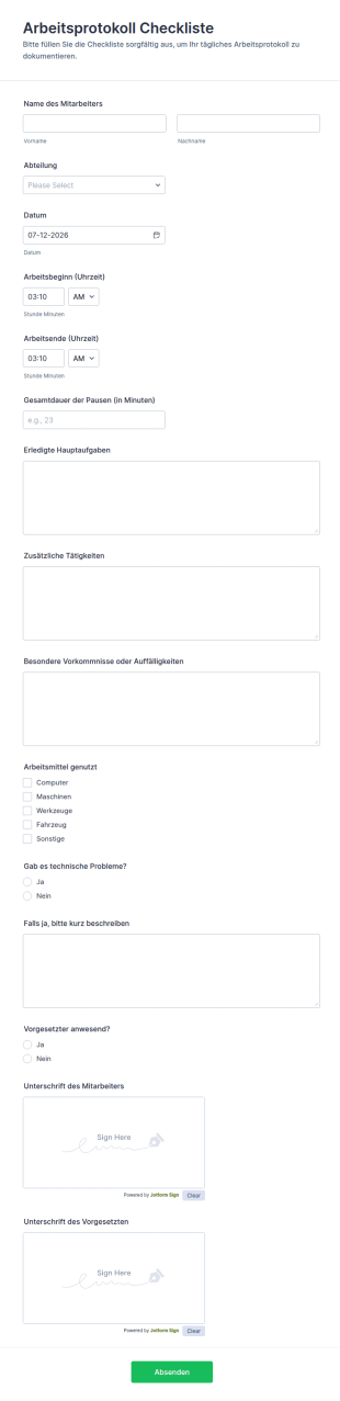Arbeitsprotokoll Übersicht
