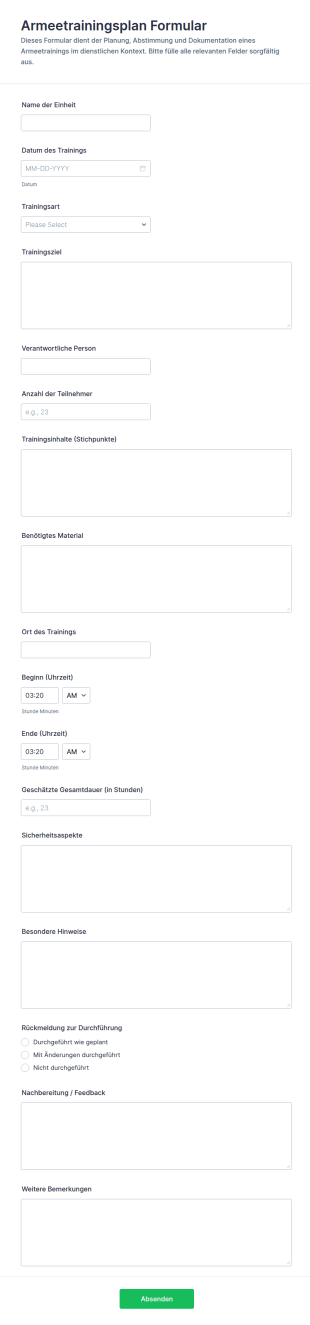 Arbeitsschicht Und Ausbildungsterminplan Formular