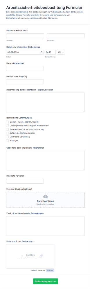 Arbeitssicherheitsbeobachtung Formular