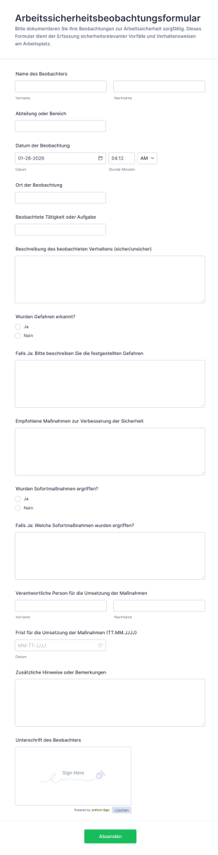 Arbeitssicherheitsbeobachtungsformular