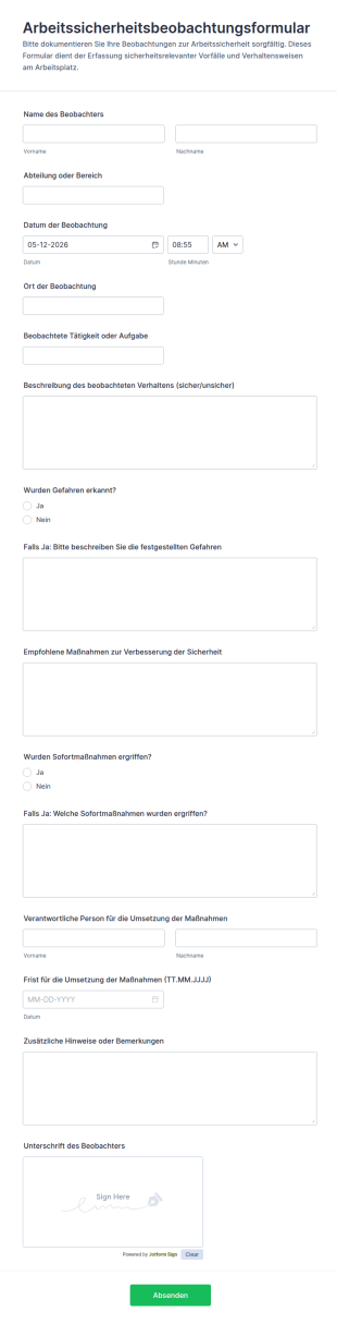 Arbeitssicherheitsbeobachtungsformular