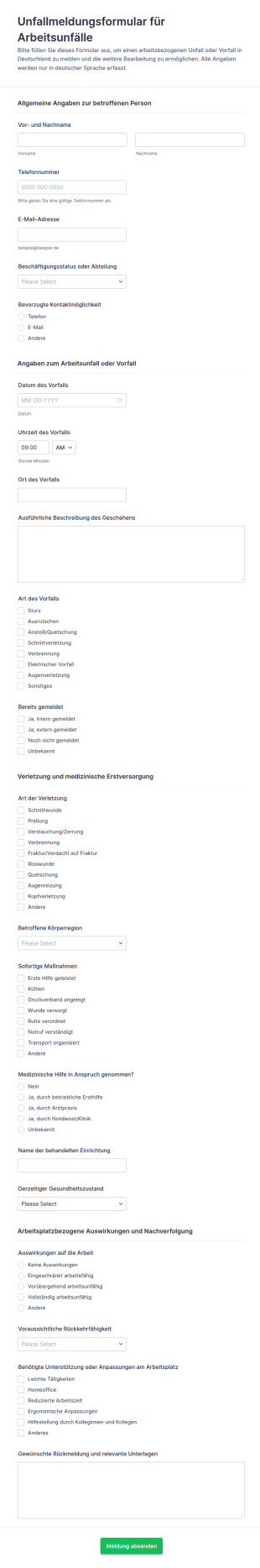 Arbeitsunfähigkeitsmeldung Formular