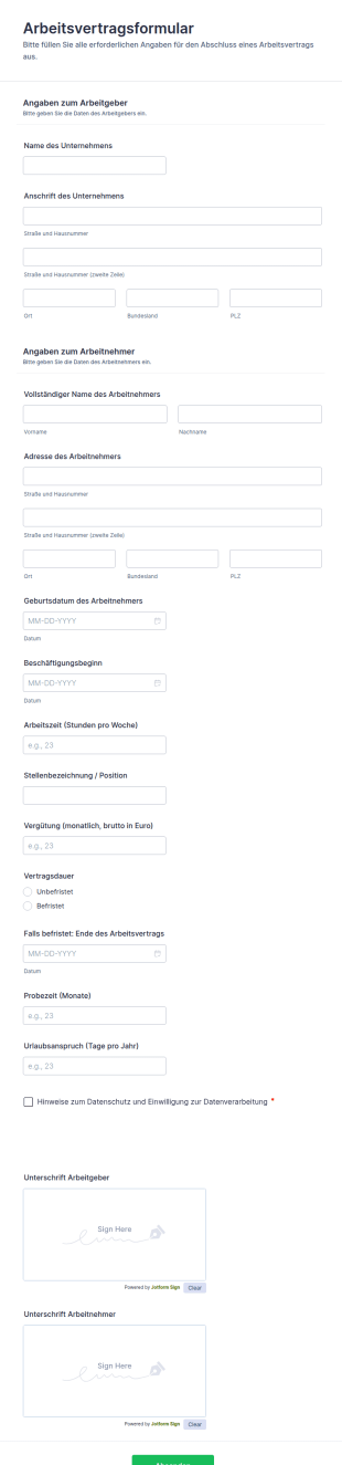 Arbeitsvertragsformular