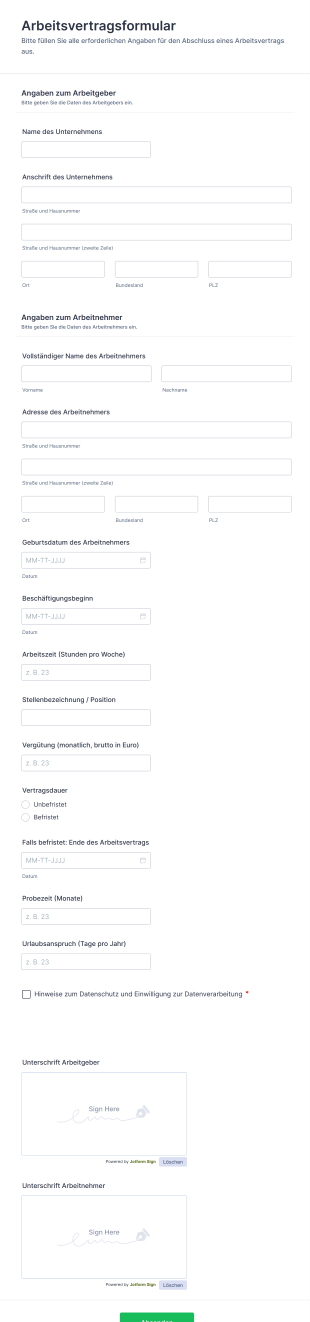Arbeitsvertragsformular