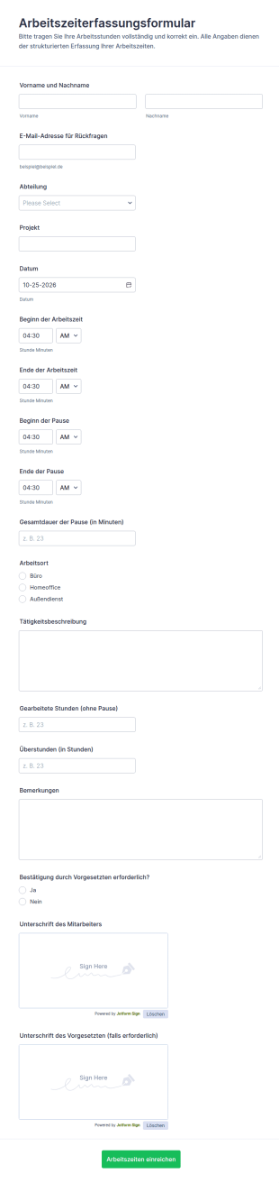 Arbeitszeiterfassung Form