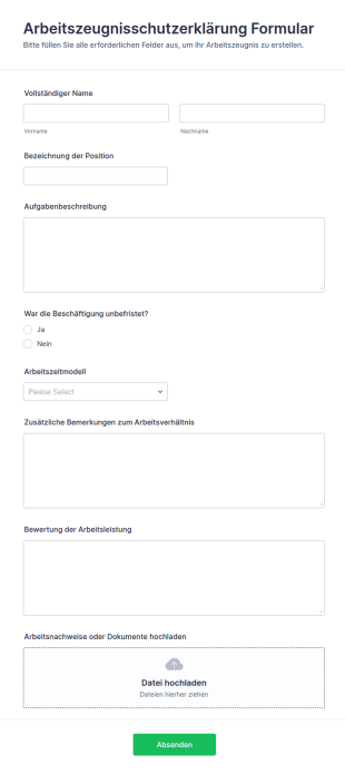 Arbeitszeugnisschutzerklärung Formular