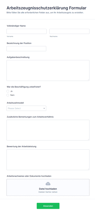 Arbeitszeugnisschutzerklärung Formular