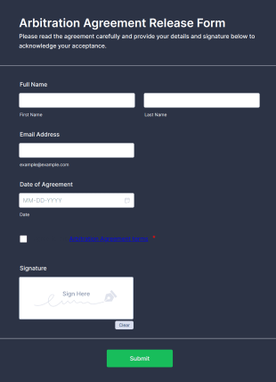 Arbitration Agreement Release Form Form Template