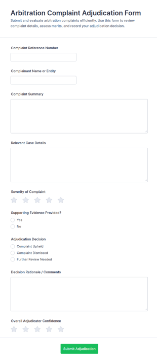 Arbitration Complaint Adjudication Form Template