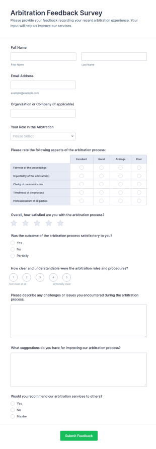 Arbitration Feedback Survey Form Template