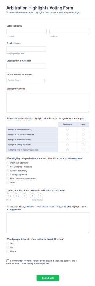 Arbitration Highlights Voting Form Template