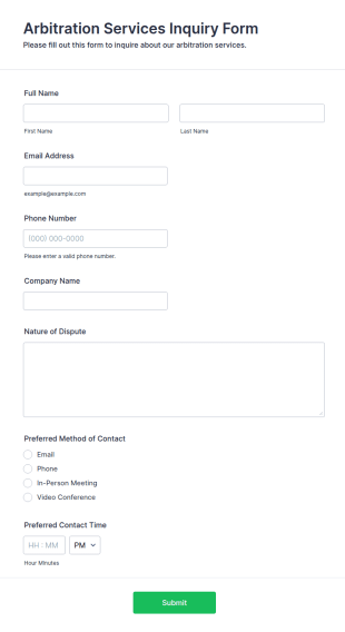 Arbitration Services Inquiry Form Template