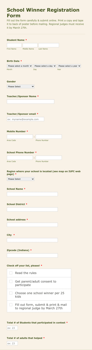 Arbor Day Poster Contest School Winner Regional Judge Form Template