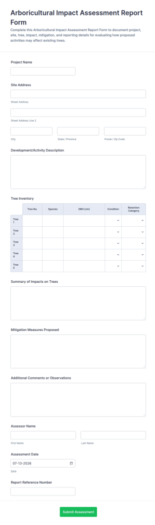 Arboricultural Impact Assessment Report Form Template